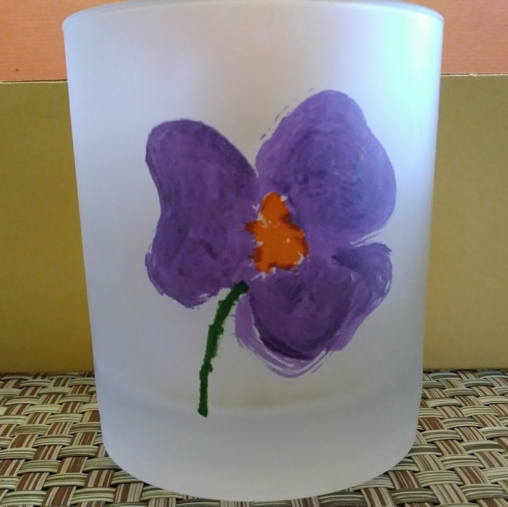 Dartington frosted old fashioned glass BLUE FLORAL